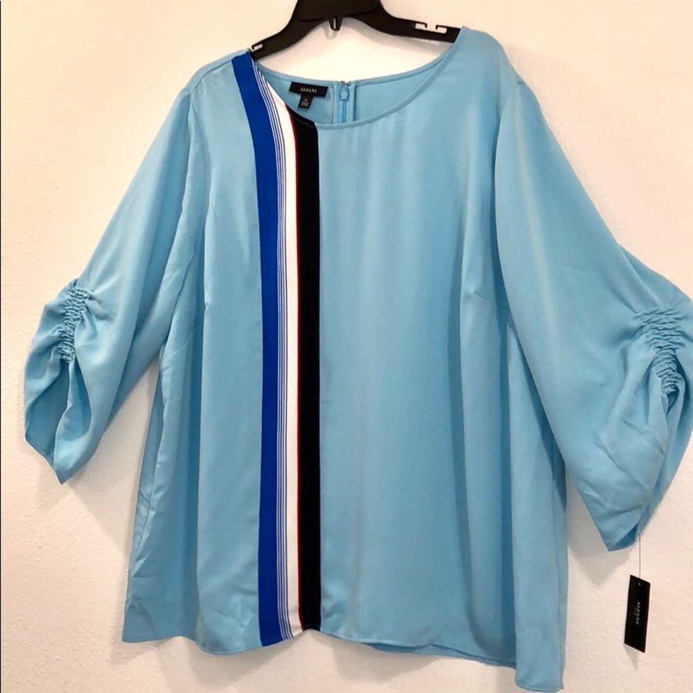 Alfani blouse Blue with dark blue, white & black stripes 3/4 sleeves 3XL NWT